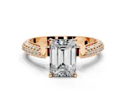 Solitaire Engagement Ring Setting for Emerald Cut Center with Multi-Row Accents and Prong Head in Rose Gold