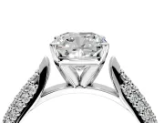 Solitaire Engagement Ring Setting for Cushion Cut Center with Multi-Row Accents and Prong Head in Platinum