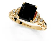 Solitaire Engagement Ring Setting for Fancy Black Radiant Cut Center with Filigree Band and Prong Head in Yellow Gold