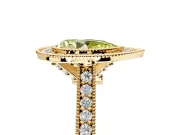 Halo Engagement Ring Setting for Fancy Yellow Pear-Shaped Center with Milgrain Pave Band and Bezel Head in Yellow Gold