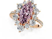 Floral Halo Engagement Ring Setting for Fancy Pink Marquise Center with Pave Accents and Prong Head in Rose Gold