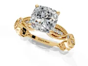 Solitaire Engagement Ring Setting for Cushion Cut Center with Marquise Panel Band and Prong Head in Yellow Gold