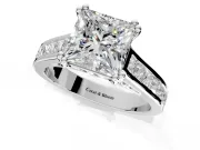 Solitaire Engagement Ring Setting for Princess Cut Center with Channel Band and Double Claw Prong Head in White Gold