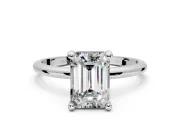 Minimalist Solitaire Engagement Ring Setting for Emerald Cut Center with Thin Band and Prong Head in Platinum