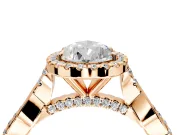 Halo Engagement Ring Setting for Pear-Shaped Center with Twist Band and Prong Head in Rose Gold