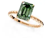 Solitaire Engagement Ring Setting for Fancy Green Emerald Cut Center with Plain Twisted Rope Band and Prong Head in Rose Gold