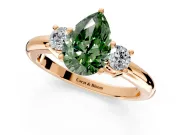 3 Stone Engagement Ring Setting for Fancy Green Pear-Shaped Center with Wide Plain Band and Prong Head in Rose Gold