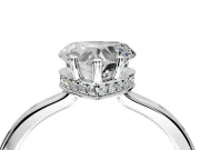 Hidden Halo Engagement Ring Setting for Heart-Shaped Center with Wide Flat Plain Band and Prong Head in Platinum