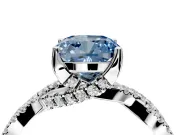 Solitaire Engagement Ring Setting for Fancy Blue Cushion Cut Center with Narrow Twist Pave Band and Prong Head in White Gold