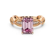 Solitaire Engagement Ring Setting for Fancy Pink Emerald Cut Center with Marquise Panel Band and Prong Head in Rose Gold