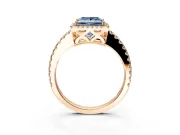 Accent Halo Engagement Ring Setting for Fancy Blue Princess Cut Center with Full-Length Pave Band and Prong Head in Rose Gold