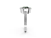 Halo Engagement Ring Setting for Fancy Green Round Cut Center with Milgrain Halo, Pave Band and Prong Head in Platinum