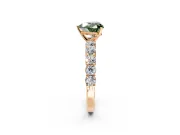 Shared-Prong Engagement Ring Setting for Fancy Green Heart-Shaped Center with Graduated Accents and Prong Head in Rose Gold