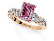 5 Stone Engagement Ring Setting for Fancy Pink Emerald Cut Center with Graduated Accents and Prong Head in Rose Gold