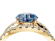 Solitaire Engagement Ring Setting for Fancy Blue Round Cut Center with Wide-Open Split Shank and Prong Head in Yellow Gold