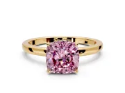 Hidden Halo Engagement Ring Setting for Fancy Pink Cushion Cut Center with Plain Band and Tall Prong Head in Yellow Gold