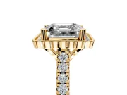 Milgrain Floral Halo Engagement Ring Setting for Asscher Cut Center with Pave Band and Prong Head in Yellow Gold