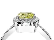 Halo Engagement Ring Setting for Fancy Yellow Cushion Cut Center with Inner Milgrain Border and Prong Head in Platinum