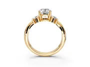 Solitaire Engagement Ring Setting for Oval Center with Grooved Bar Accent Band and Prong Head in Yellow Gold