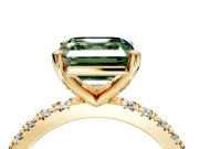 Solitaire Engagement Ring Setting for Fancy Green Asscher Cut Center with Fine Pave Band and Claw Prong Head in Yellow Gold