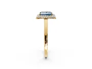 Halo Engagement Ring Setting for Fancy Blue Princess Cut Center with Plain Tapered Band and Prong Head in Yellow Gold