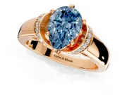 Solitaire Engagement Ring Setting for Fancy Blue Pear-Shaped Center with Wide Band, Pave Collar and Prong Head in Rose Gold