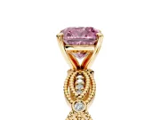 Solitaire Engagement Ring Setting for Fancy Pink Cushion Cut Center with Marquise Panel Band and Prong Head in Yellow Gold