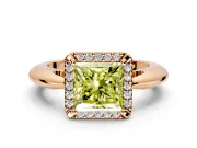 Halo Engagement Ring Setting for Fancy Yellow Princess Cut Center with Tapered Plain Band and Prong Head in Rose Gold
