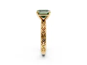 Solitaire Engagement Ring Setting for Fancy Green Asscher Cut Center with Scrollwork Band and Prong Head in Yellow Gold