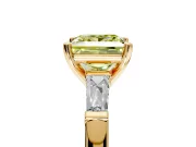 3 Stone Engagement Ring Setting for Fancy Yellow Princess Cut Center with Tapered Baguettes, Plain Band and Prong Head in Yellow Gold