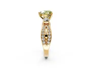 3 Stone Engagement Ring Setting for Fancy Yellow Heart-Shaped Center with Pave Twist Band and Prong Head in Yellow Gold