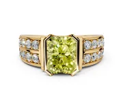 Bezel Engagement Ring Setting for Fancy Yellow Radiant Cut Center with Wide Channel-Set Band and Bezel Head in Yellow Gold
