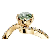 Solitaire Engagement Ring Setting for Fancy Green Marquise Center with Pave Bypass Swirl Band and Prong Head in Yellow Gold