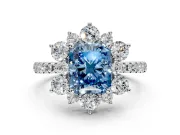 Floral Halo Engagement Ring Setting for Fancy Blue Radiant Cut Center with Pave Accents and Prong Head in Platinum