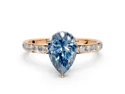 Hidden Halo Engagement Ring Setting for Fancy Blue Pear-Shaped Center with Pave Band and Prong Head in Rose Gold