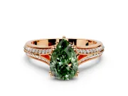 Solitaire Engagement Ring Setting for Fancy Green Pear-Shaped Center with Pave Rail Split Shank and Prong Head in Rose Gold