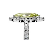 Pave Halo Engagement Ring Setting for Fancy Yellow Marquise Center with Single Row Pave Band and Prong Head in Sterling Silver