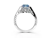 Cathedral Engagement Ring Setting for Fancy Blue Cushion Cut Center with Antique-Style Pave Band and Prong Head in Platinum