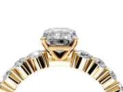Shared-Prong Engagement Ring Setting for Emerald Cut Center with Graduated Accents and Prong Head in Yellow Gold