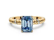 Rope Engagement Ring Setting for Fancy Blue Emerald Cut Center with Accent Shoulders and Prong Head in Yellow Gold