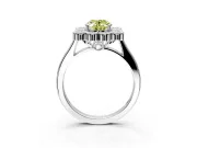 Cluster Halo Engagement Ring Setting for Fancy Yellow Oval Center with Milgrain Bezel Accents and Prong Head in Sterling Silver