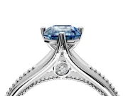 Solitaire Engagement Ring Setting for Fancy Blue Emerald Cut Center with Milgrain Cathedral Band and Prong Head in White Gold