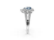 Halo Engagement Ring Setting for Fancy Blue Heart-Shaped Center with Two-Strand Split Shank and Prong Head in Sterling Silver