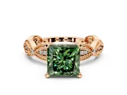 Solitaire Engagement Ring Setting for Fancy Green Princess Cut Center with Marquise Panel Band and Prong Head in Rose Gold