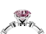 Solitaire Engagement Ring Setting for Fancy Pink Round Cut Center with Bezel Station Band and Prong Head in Sterling Silver