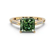 Solitaire Engagement Ring Setting for Fancy Green Princess Cut Center with Channel Accents and Prong Head in Yellow Gold
