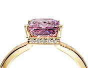 Hidden Halo Engagement Ring Setting for Fancy Pink Princess Cut Center with Wide Flat Plain Band and Prong Head in Yellow Gold