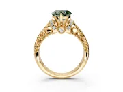 Solitaire Engagement Ring Setting for Fancy Green Heart-Shaped Center with Filigree Accent Basket and Prong Head in Yellow Gold