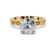 Solitaire Engagement Ring Setting for Round Cut Center with XO Engraved Band and Prong Head in Yellow Gold