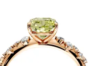 Cluster Engagement Ring Setting for Fancy Yellow Cushion Cut Center with Round Cut Accent Band and Prong Head in Rose Gold